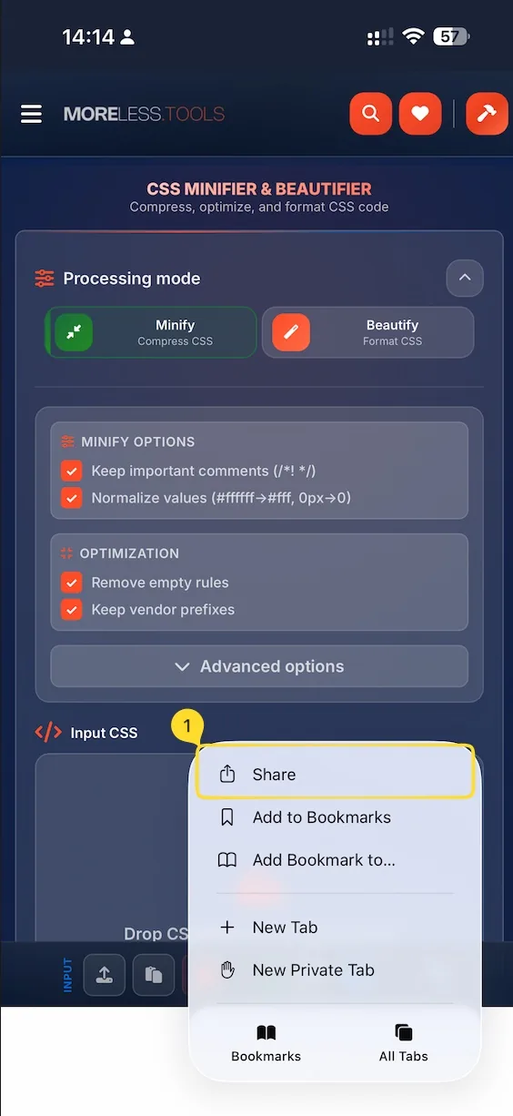 Add to home screen option in browser