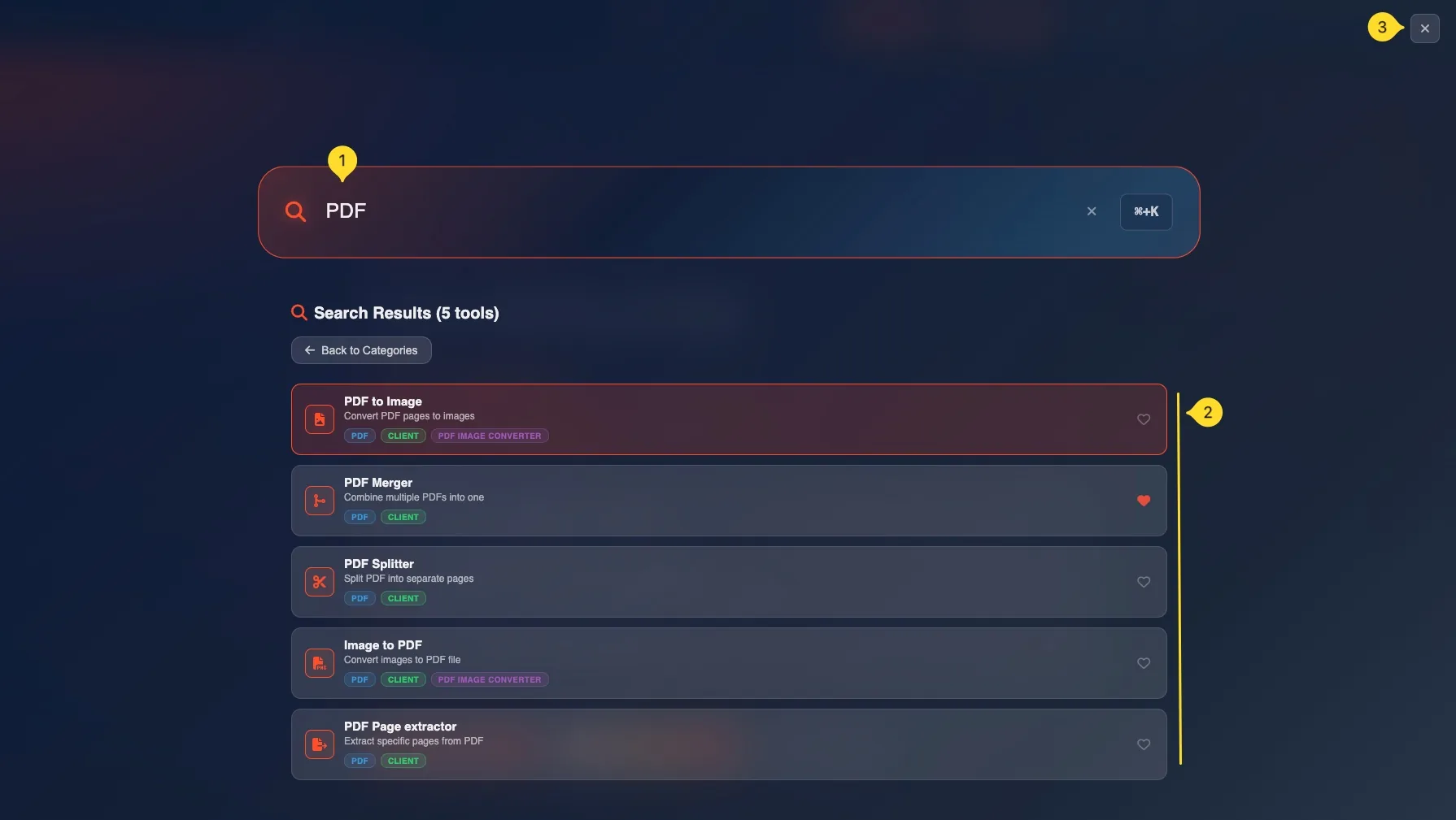 Command Palette with search results