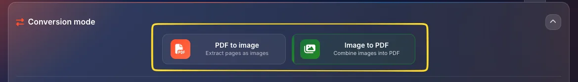 Mode selector buttons for switching between tool modes