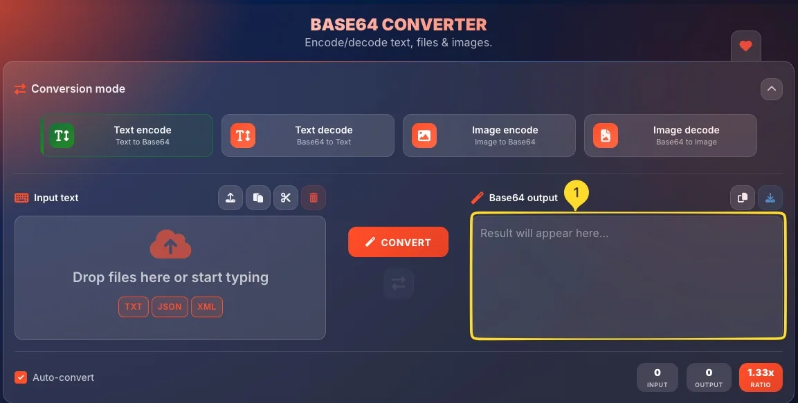 Output area showing generated results