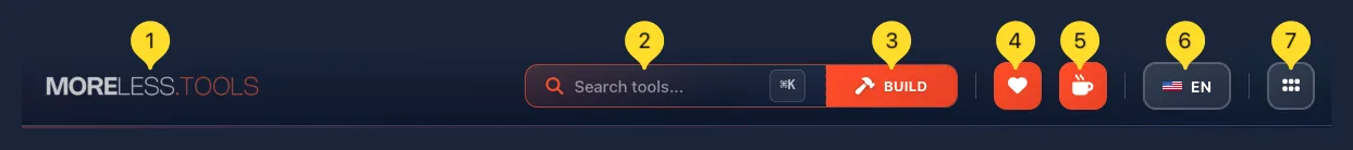 MORELESS.TOOLS header with all navigation elements