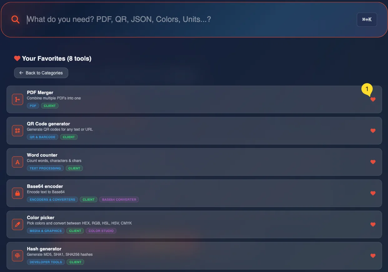 Adding a tool to favorites