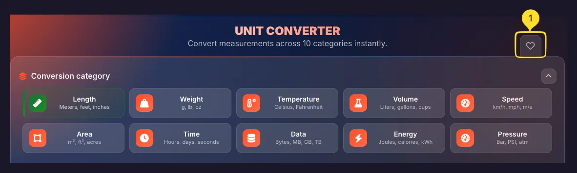Tool tab with favorites button