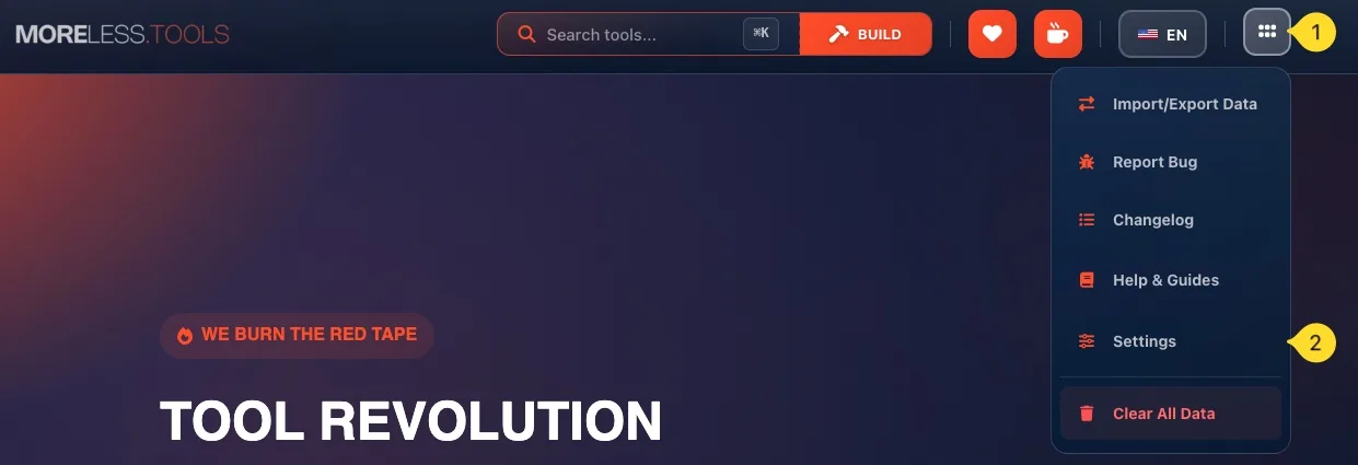 Extra settings dropdown menu