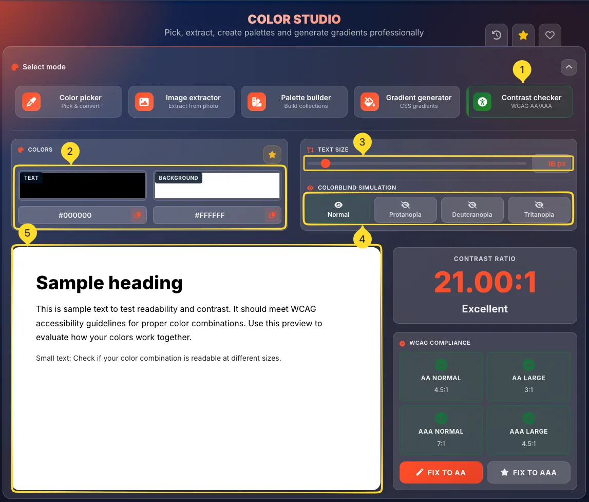 Contrast checker mode interface