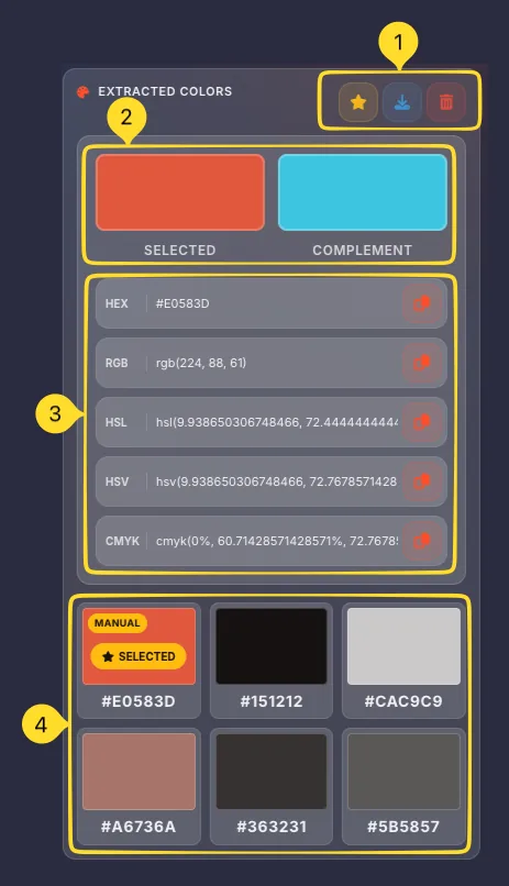 Extracted colors panel with color grid