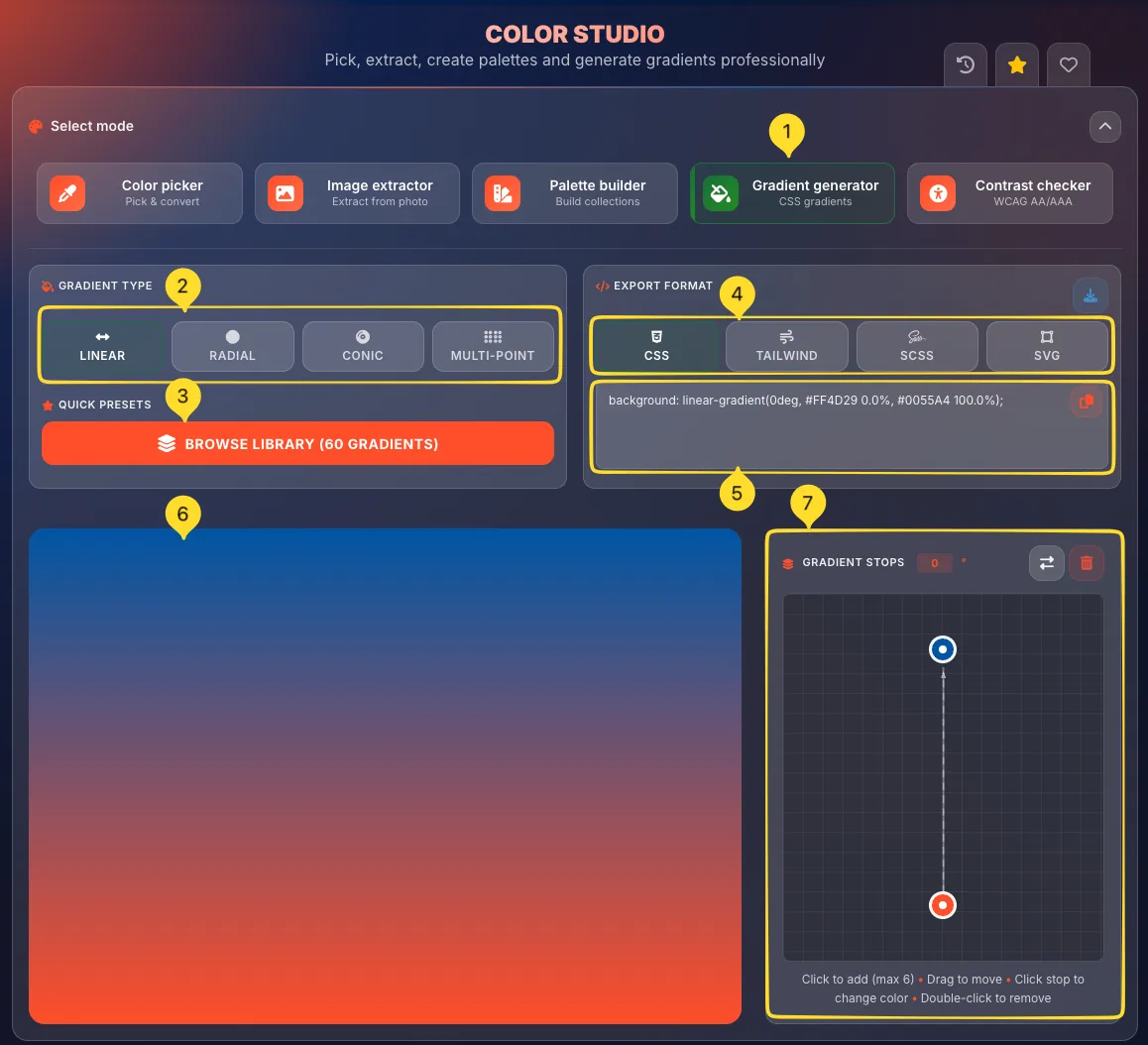 Gradient generator mode with preview