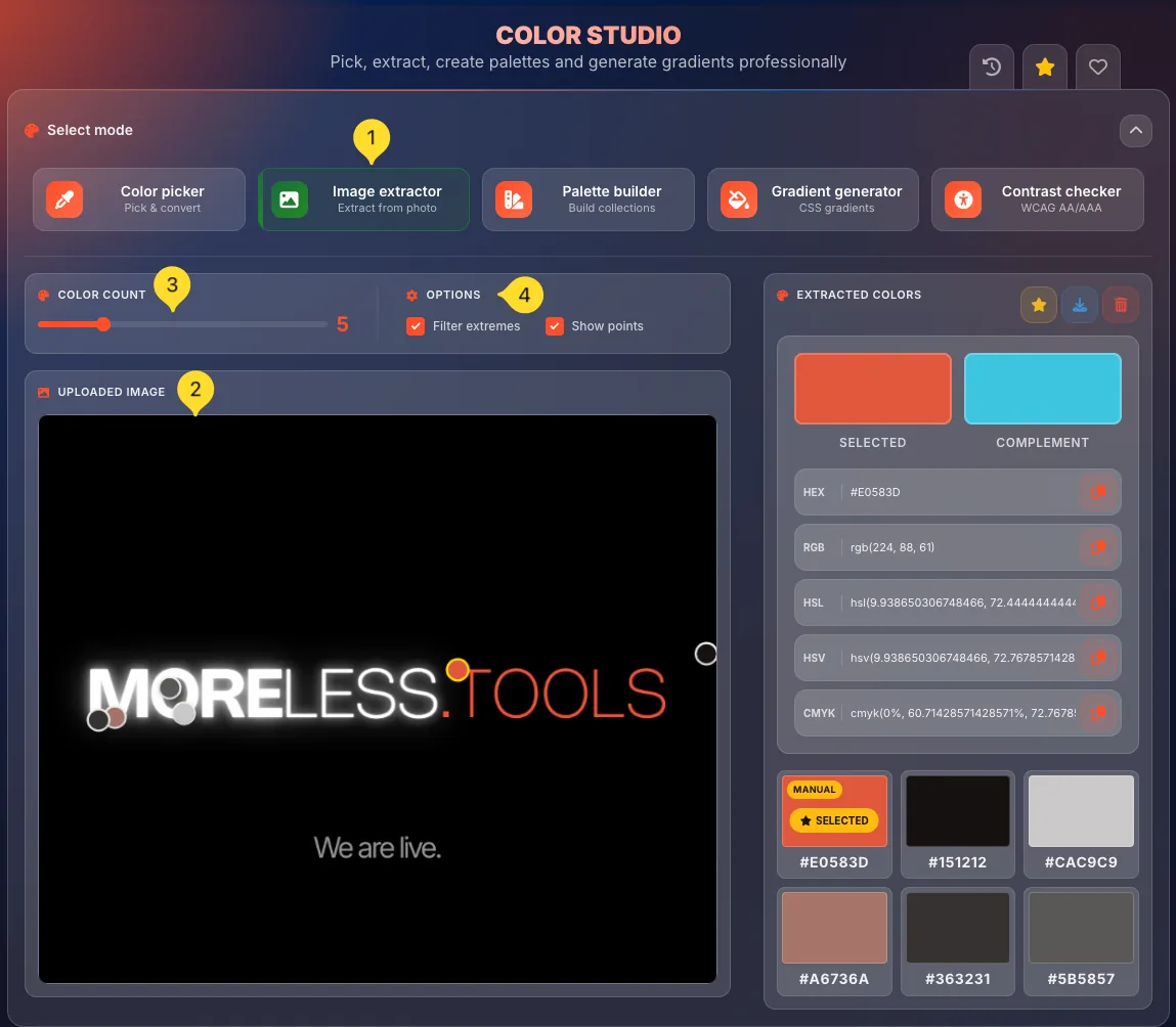 Image extractor with uploaded image and options