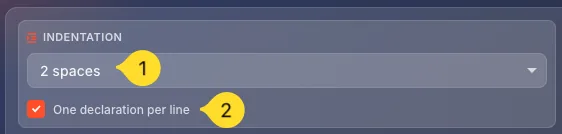 INDENTATION panel with dropdown and checkbox