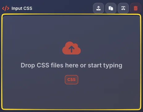 Input CSS panel with drop zone