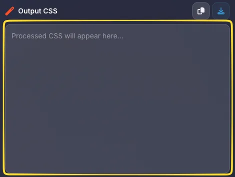 Output CSS panel with processed result