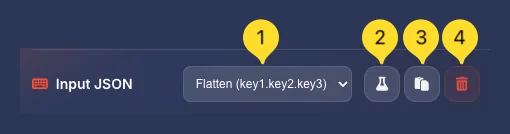 Input panel action buttons (JSON mode) - Flatten dropdown, Load demo, Paste, Clear