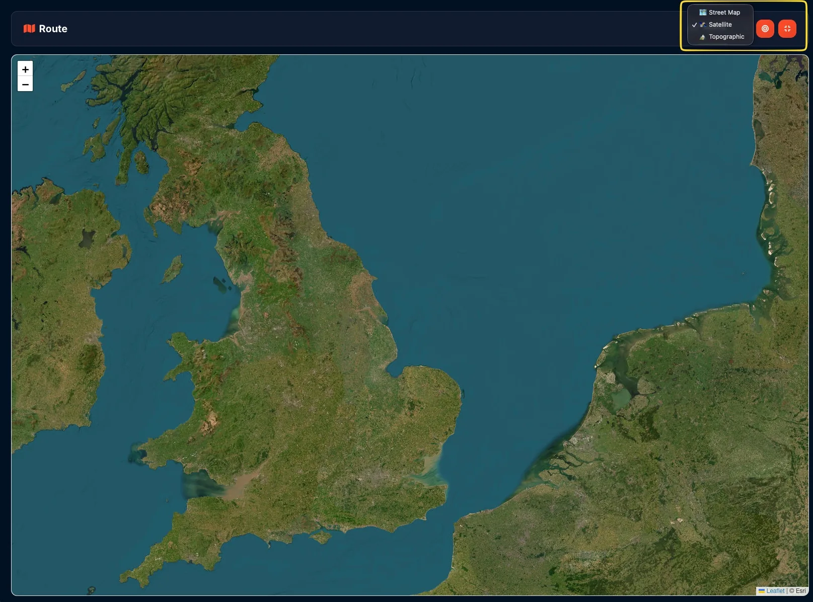 Fullscreen mode showing route on full screen map