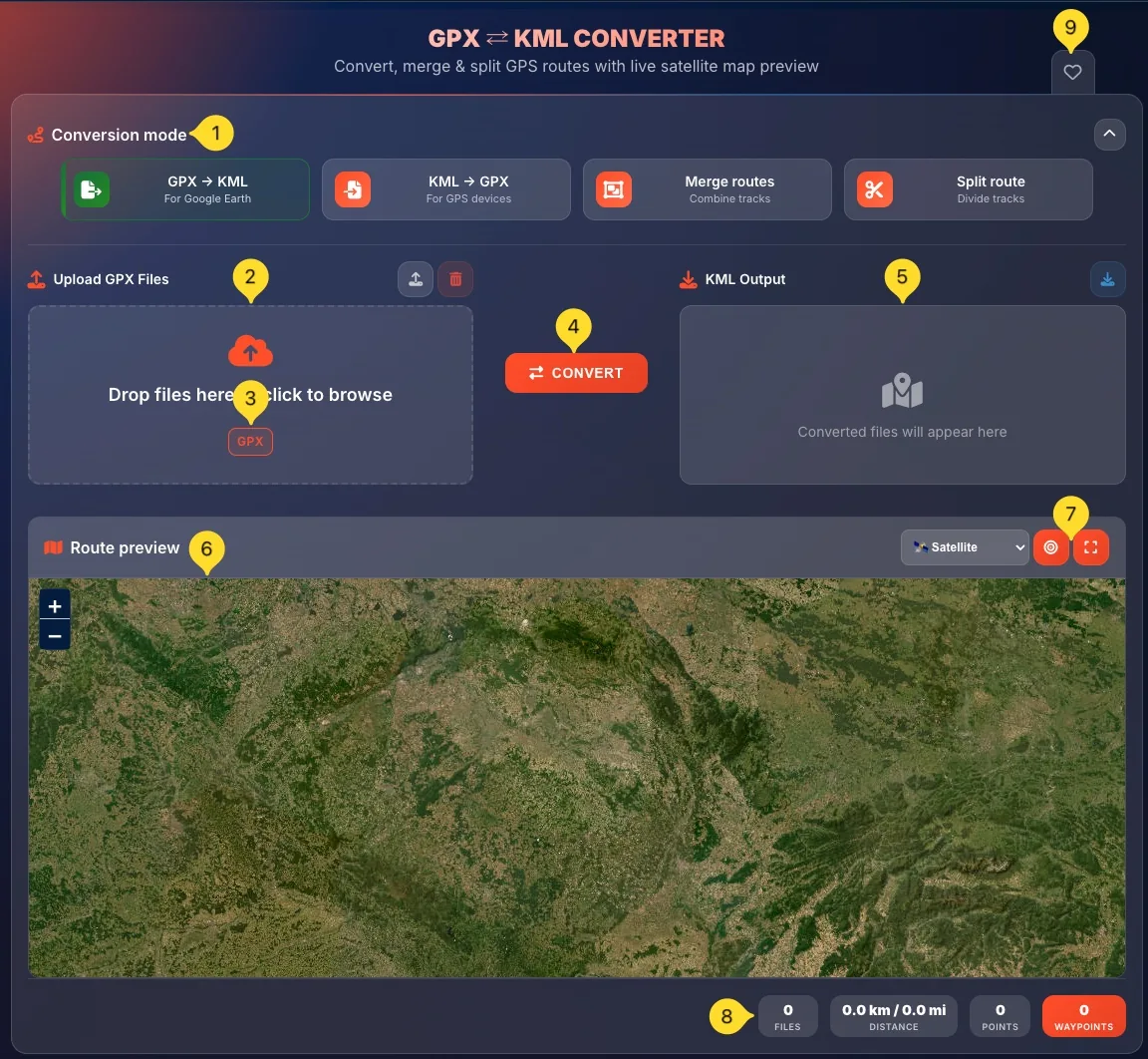 GPX KML Converter complete interface overview