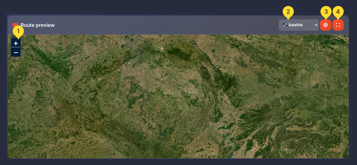 Map controls showing zoom buttons, map type selector, location button and fullscreen button