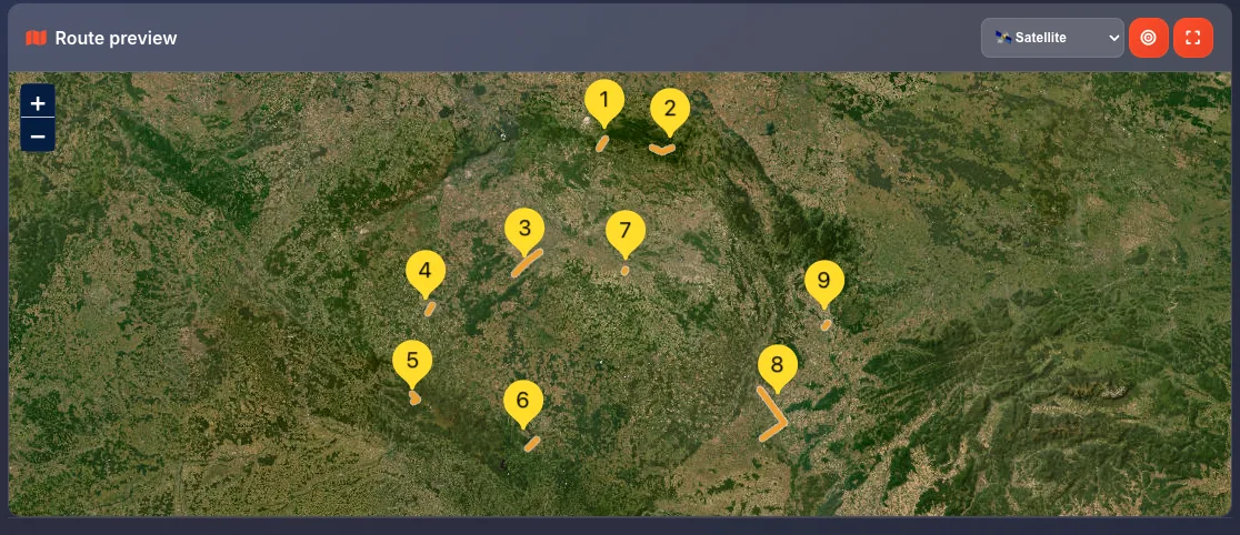 Route preview on satellite map