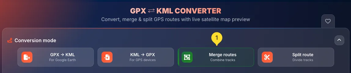 Merge routes mode button selected