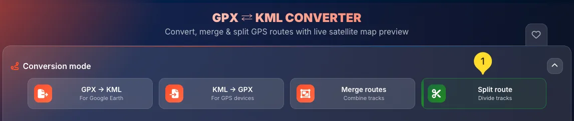 Split route mode button selected