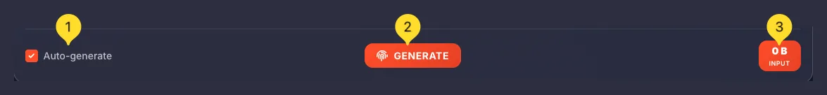 Bottom controls with Auto-generate checkbox, GENERATE button, and input size indicator