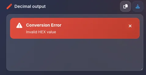 Error banner showing conversion error message