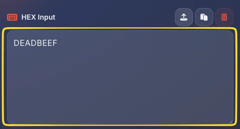 Input panel with hexadecimal values
