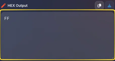 Output panel with hexadecimal values