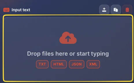 Input panel drop zone with format badges