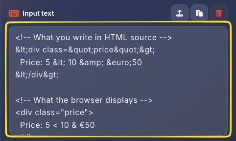 Input panel showing 'Input text' label in Text to Entities mode