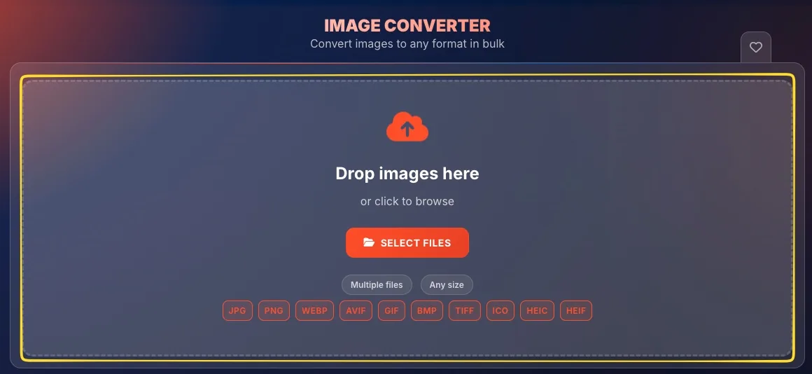 Drop zone area for uploading images