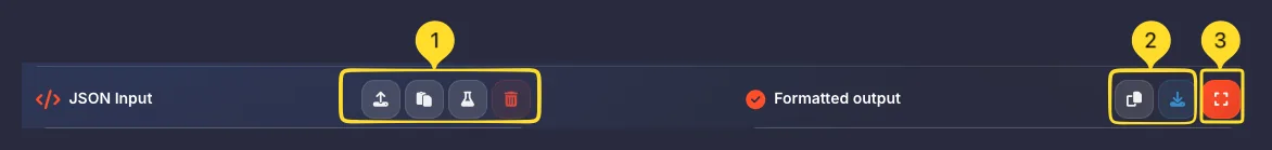 JSON formatter Input and Output actions