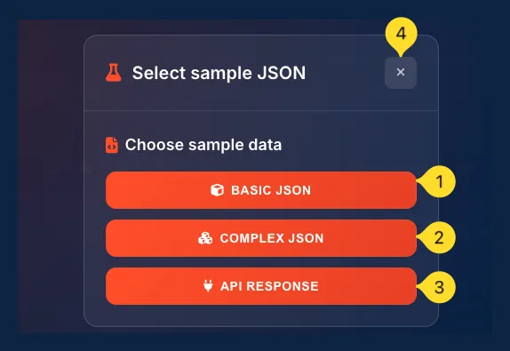 Sample JSON modal with options