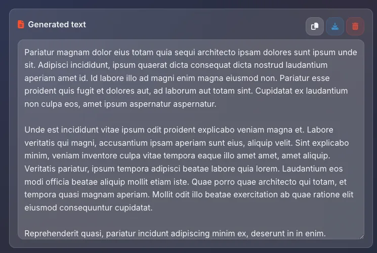Generated text panel with output