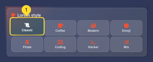 Classic style selected in Lorem style panel