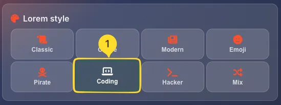 Coding style selected in Lorem style panel