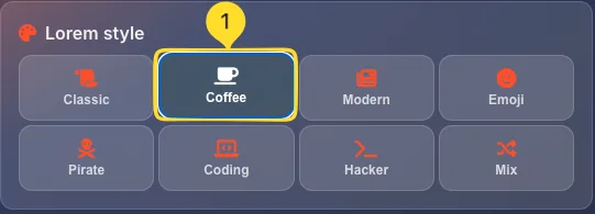 Coffee style selected in Lorem style panel