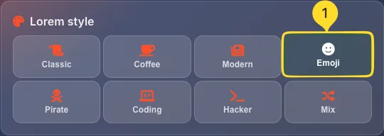 Emoji style selected in Lorem style panel