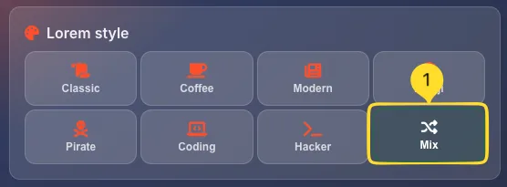 Mix style selected in Lorem style panel