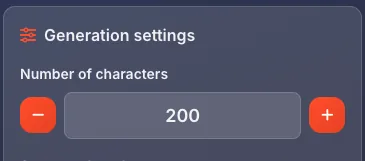 Number of characters setting with minus and plus buttons