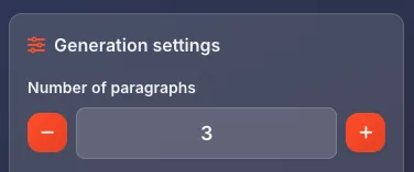 Number of paragraphs setting with minus and plus buttons