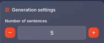 Number of sentences setting with minus and plus buttons