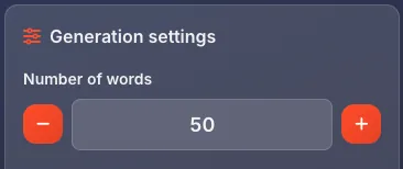 Number of words setting with minus and plus buttons