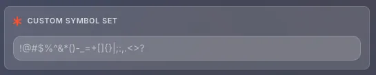 Custom symbol set input field showing editable symbols