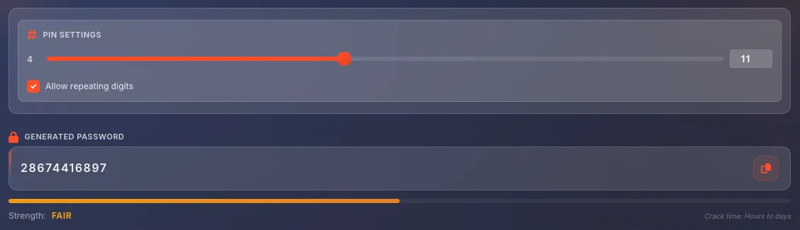 Example PIN showing 6-digit numeric code