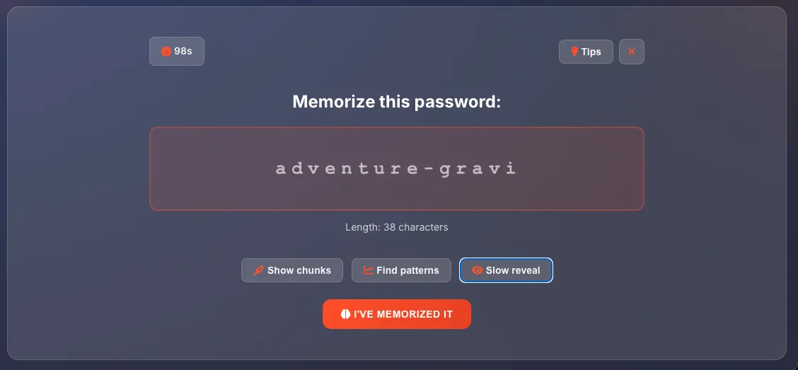 Recall challenge with hidden password and input field