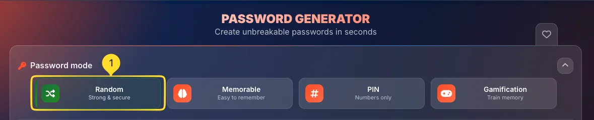 Random mode button selected in the mode selector