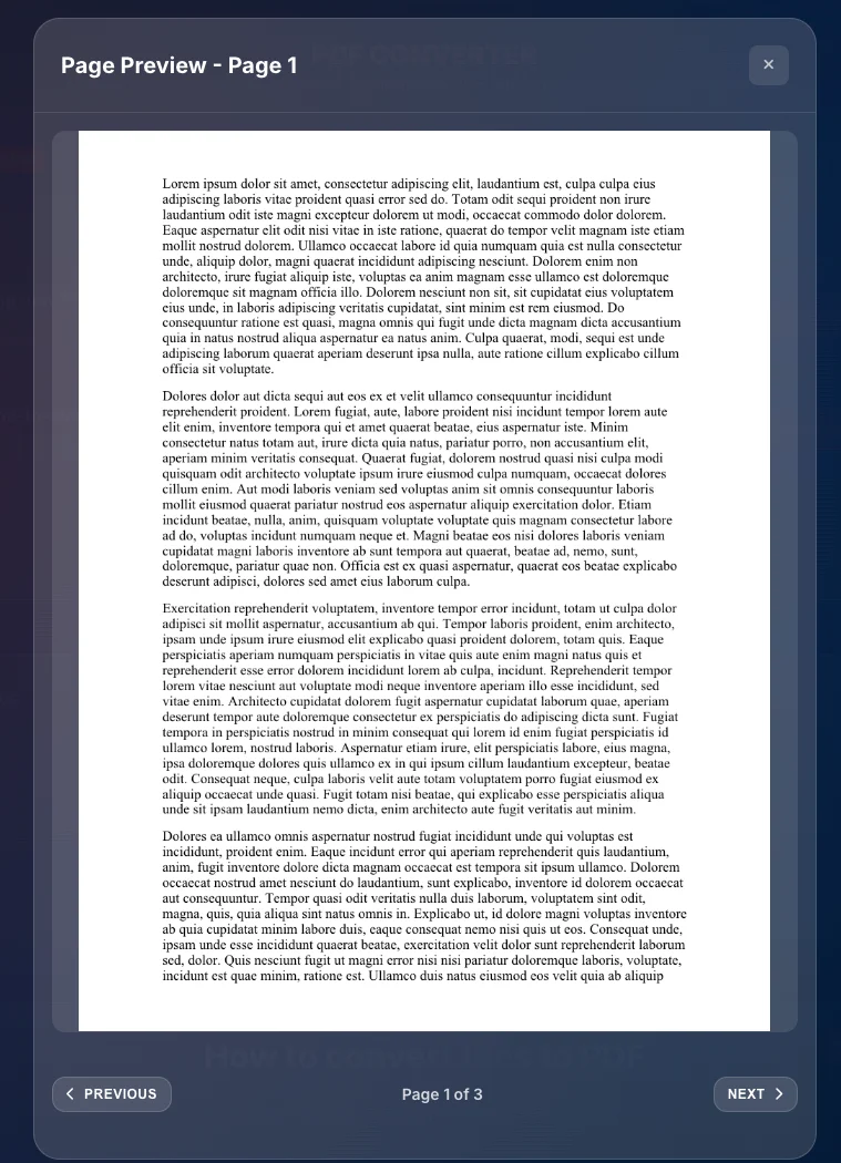 Page preview showing thumbnails of all converted pages