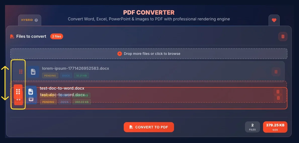 File cards being reordered by drag and drop