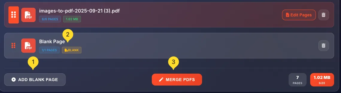 Blank page in the file list ready to be repositioned