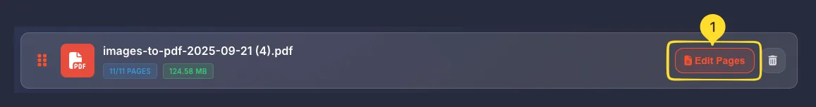 Edit Pages button on file card