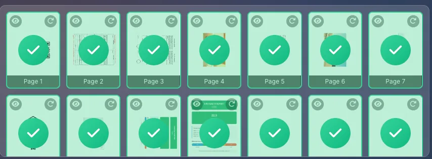 Page thumbnails grid showing selected and unselected pages